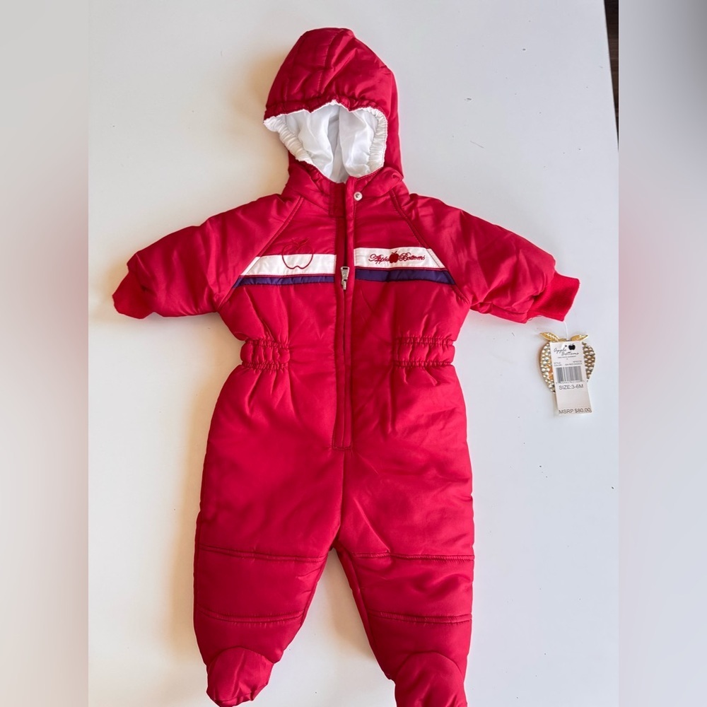 Apple Bottoms Girls Winter Snowsuit One Piece Red Hooded Full Zip 3-6 Months